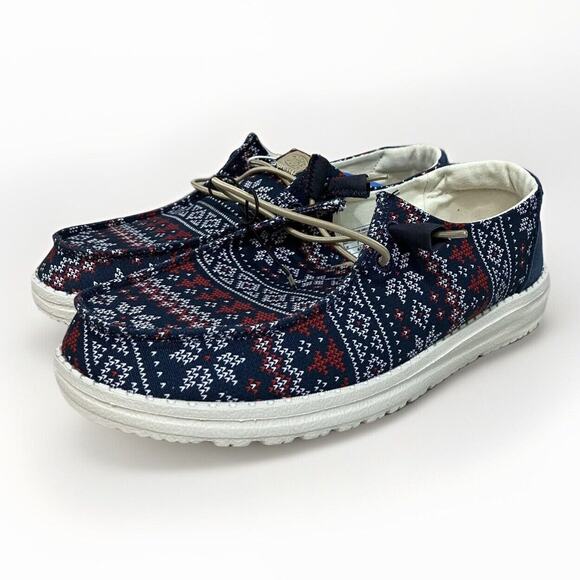 Hey Dude Wendy Women’s 8 Navy Ugly Winter Sweater Christmas Slip On Shoe Loafer - Picture 1 of 8